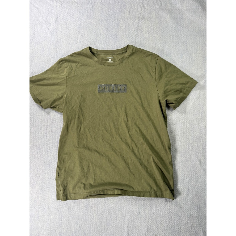 Hurley Mens T-Shirt Large Olive Green Camo Box Logo Short Sleeve Crew Neck Tee